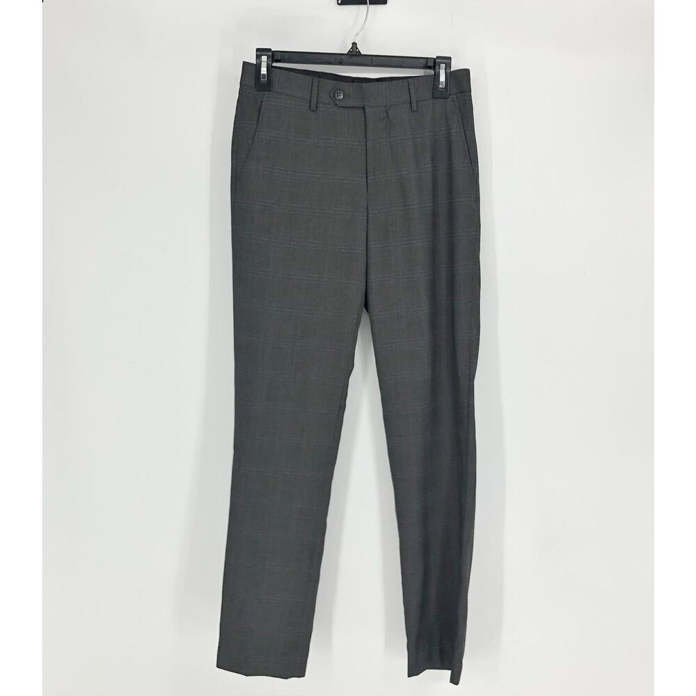 ZNT18 Mens Dress Pants Size 29 Flat Front Gray Plaid  NWOT